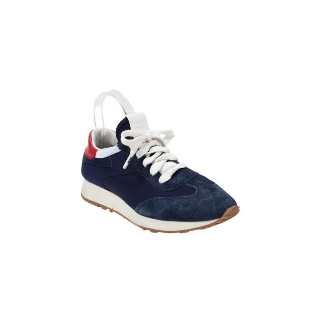 Prada Womens Suede Low Top Retro Sneakers Navy Blue Red Size 39.5 9.5
